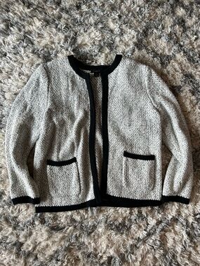 Ann Taylor Two-Tone Black and Ivory Open Knit Cardigan